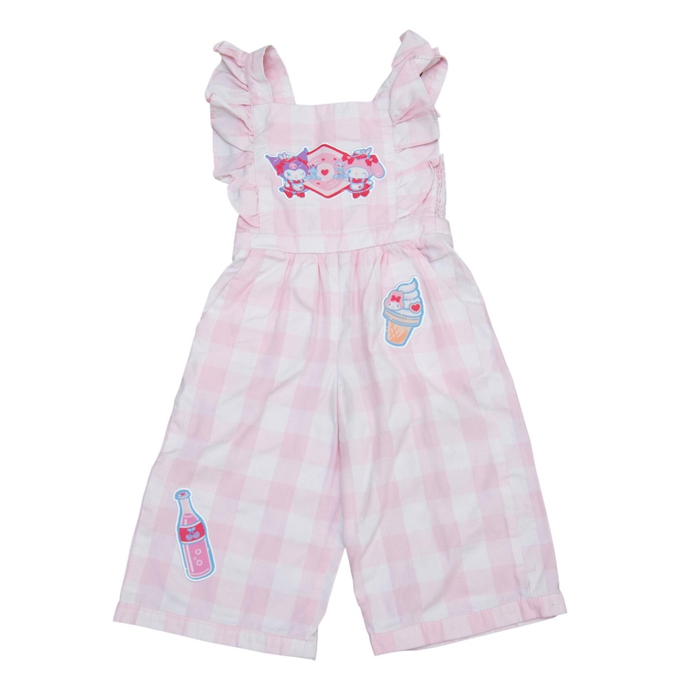 Sanrio My Melody Kuromi Pink Gingham Ruffle Jumpsuit Kids 3T Retro Cafe